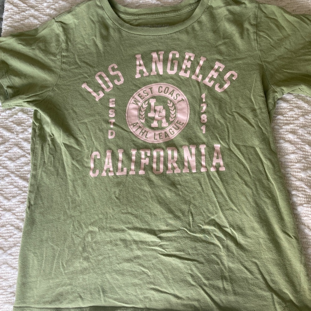 Green Kids Shirt with Pink Print